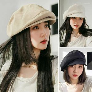 Beralar Bahar Sonbahar Sekizgen Bere Şapka Kadınlar Kız Düz Renk Vintage Soy Cap Korean Retro Sanatçı Ressam Kapakları