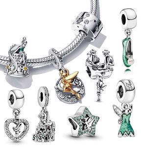 Herocross Sier Charm Tinker Bell Pendant Heart Charm Princess Bead Fit Original For Women Bracelet Jewelry