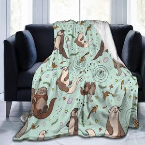 Kawaii Sea Otters Flannel Throw Blanket Gifts for KidsCozy Noon Break Blanket for Office Couch Lightweight Warm Super Soft 240122