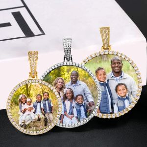 Colares de colar de memória redonda Medallions Photo Pingente de pingente para homens Jóias de hip hop Grente de corrente de zircão pendente grande tamanho médio de tamanho pequeno