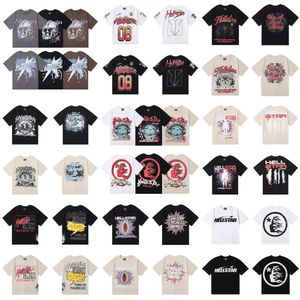 Hellstar 24SS Tasarımcı Erkek ve Kadın T-Shirts Hip-Hop Trend Hellstar Serisi Tee Gevşek Ön ve Arka Büyük Baskı Amerikan Moda Markası Kısa Kişeli Çift T-Shirt