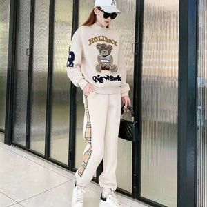 Women's casual sweater set spring/summer/autumn/winter new plush sweater with matching top pants 2-piece set for women 240129