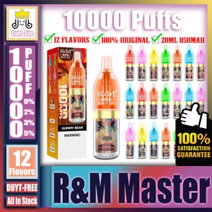 Оригинальная перезаряжаемая электронная сигарета RM Master 10000 10k Puff 10000 10k с предварительно заполненной 20 мл 850 мАч с сетчатой катушкой с контролем воздушного потока Vape Pen Duty Free Tax