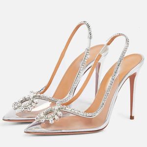 Eilyken PVC Transparent Silver Clear Rhinestone Women Pumps Fashion Slingbacks Thin Heels Party Bridal Wedding Sandals Shoes 240125