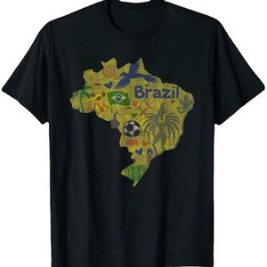 Erkek Tişörtler Brezilya Haritası Futbol İmitasyonu Eski Retro Tasarım Yaz Pamuk O yaka Kısa Kollu T-Shirt