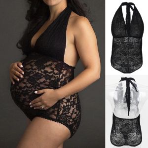 Einteiliger Damen-Dessous-Spitzen-Bodysuit mit Mosaik-Teddy-Mesh-Pyjama für schwangere Mutterschafts-Fotoshootings