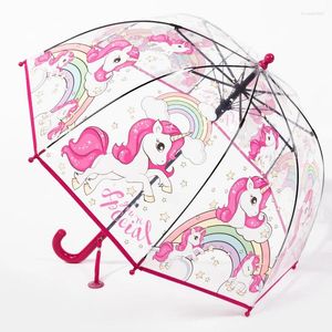 Зонтики 2024 Дети Цвет Принцесса с переплетением прекрасной прозрачной пластиковой печать Unicorn зонтик Kawaii Girl