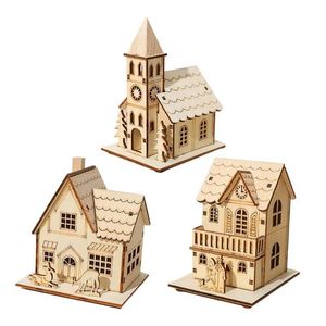 Noel Dekorasyonları Mini Parlayan Ahşap Ev LED Işık Home Village Farmhouse Dekorasyonu Noel Masa Centerpieces Süsler271D