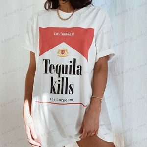 Женская футболка Tequila Killer Графические футболки Ретро Женщины Хиппи Симпатичные винтажные модные рубашки Топы Смешные футболки для употребления алкоголя Одежда унисекс T240129
