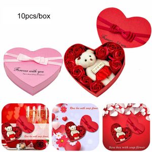 10 цветов, жирное мыло, цветок, подарок, коробка с розами, подарок на день Святого Валентина, букет цветов с медведем, свадебное украшение, подарок, праздничная коробка в форме сердца 240129