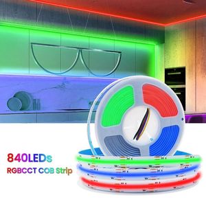 FCOB COB Color Changing RGBCCT Flexible High Density LED Strip Light RGB+Tunable Color Temperature 3000K-6000K 16.4FT 840LEDs DC24V 12mm Width for Decoration