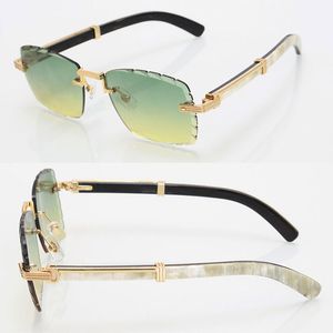 Lüks elmas kesilmiş lens kenarsız erkek güneş gözlükleri büyük kare tasarımcı gözlükleri 03770 orijinal siyah beyaz manda boynuz güneş gözlükleri kare boyutu 60-21-145mm