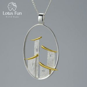 Подвески Lotus Fun из настоящего стерлингового серебра 925 пробы, ювелирные изделия, оригинальный китайский архитектурный стиль, подвеска в городском стиле Цзяннань без цепочки для женщин