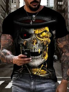 Herren-T-Shirts, modisches Totenkopf-3D-Digitalmuster, lässig, kurzärmelig, leichtes Hemd, Herrenkleidung für Sommer-Oberteile für Halloween