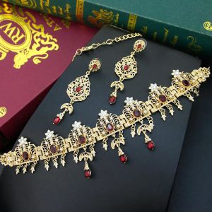 Ожерелья Neovisson Morocco Fashion Style Disterry Set Set Gold Color Drop Serving Serving Countrice Hair Chain Hair