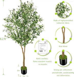Декоративные цветы 6-футовое полностью искусственное оливковое дерево (72 дюйма) с пластиковым детским горшком из искусственного шелка, фрукты, искусственное растение для офисного дома