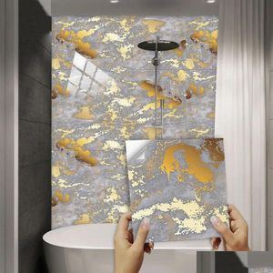 Duvar Çıkartmaları 10 PCS Amerikan Tarzı Altın Mermer Desen Fayans Çıkartma Mutfak Backsplash Yağlı Dolap Su Geçirmez Sanat Sanat Çıkartmaları Dr DHU35