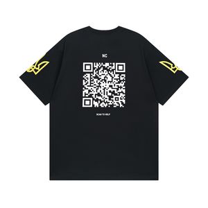 Paris tarzı ağır yapılmış Rus mektubu qr kodu baskı tee tasarımcı tişört bahar yaz gündelik moda kaykay erkek kadınlar tshirt 24ss 0129