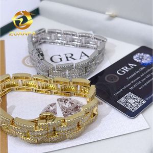 Lüks mücevher hip hop bilezik geniş 16mm 8.5 S925 Moissanite elmas buzlu saat grubu Küba