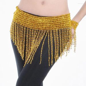 Abbigliamento da palco Abbigliamento per danza del ventre da donna Accessori per costumi Sciarpa per anca con nappa Avvolgente elastico con cintura con frange perline oro / argento