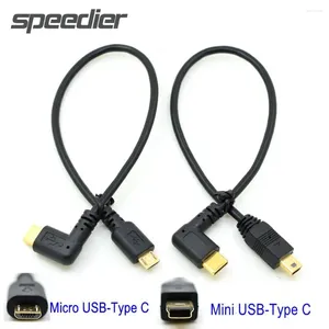 5pin Dönüştürücü Veri Kablosu 90 Derece Dirsek Mikro/Mini USB2.0 Erkek - USB 3.1 Tip C Adaptörü OTG Şarj Hattı 25cm