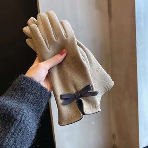 Женские зимние теплые перчатки с пятью пальцами для верховой езды, корейская версия с флисом, утолщенные ветрозащитные перчатки с сенсорным экраном, зимняя замша, бархатный подарок для студентов, RR