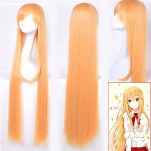 Anime Doma Umaru sarı turuncu peruklar cosplay kostüm kızlar himouto umaru-chan peruk için parti uzun sentetik sentetik saçlar269p