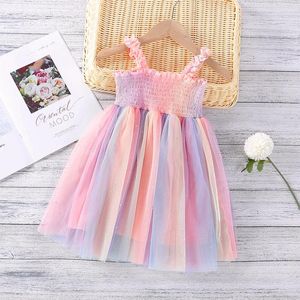 Kız Elbiseler Focusnorm 1-6y Yaz Çocukları Kızlar Prenses Elbise Kolsuz Slaksız Renkli Dantel Mesh Patchwork Tutu Sundress