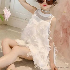 Mädchen Kleider Sommer Mädchen Kleid 2021 Neue Prinzessin Stil Zurück Bogen Feder Chiffon Mesh Teenager Für 5 7 9 11 13 jahre Große Kinder Kleidung