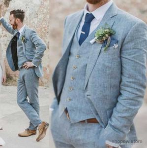 Erkek Suit Blazers Erkek Keten İnce Takım Düğün Batı İnce Fit 3 Parçalı Damat Smokin En İyi Erkek Prom Takım (Ceket + Pantolon + Yelek) Özelleştirme