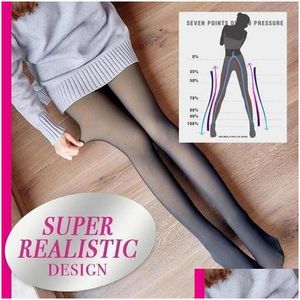Spor çorapları kışlık sıcak külotlu çorap kadınları Super elastik siyah ince gündelik moda artı veet kalın taytlar için 2021 damla teslimat dış mekan otziy