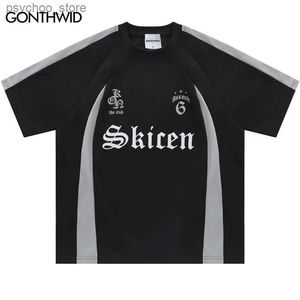 Men's T-Shirts Men Jersey T Shirt Hip Hop Sports Tshirt Harajuku Retro Patchwork American Style Shirts Streetwear 2024 Casual Loose Tops Tee Q240130