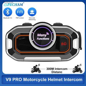 Walkie Talkie V9 Pro Motor Motosiklet Kask Kulaklığı 2 Rider için Bluetooth Intercom Kulaklık Motosiklet Motosiklet İnterphe Interphe Waterproof BT5.0 YQ240130