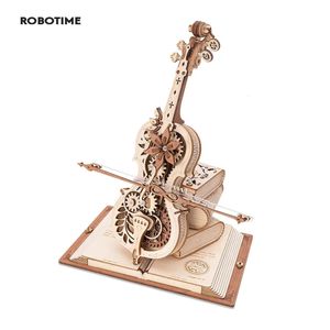 Robotime ROKR 3D Wooden Puzzle Magic Cello Mechanical Music Box Moveable Stem Funny Creative Toys for Child Girls AMK63 240122