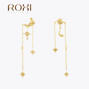 Necklace ROXI Classic Moon Star Tassel Earrings for Women 925 Sterling Silver Tassel Chain piercing Jewelry Brincos pendientes plata 925