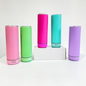 Toptan 20oz Mat Renkli Makarna Hoparlör Müzik Sıska Düz Tumbler Paslanmaz Çelik Vakum Yalıtımlı Su Şişesi Kapaklı ve Lazer Gravürü için Pipet