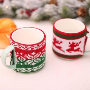 1pcs Noel Örgü Kupa Kupası Setleri Adornos Navidad Tela Dekorasyon De Table De Noel Aile için Yeni Yıl Malzemeleri1212R