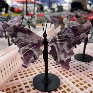 Dekoratif figürinler tasarım zarif yeniden doğuş kelebek kanat süslemesi doğal berrak kuvars ametist kristal dekor düğün lehine hediyelik eşya