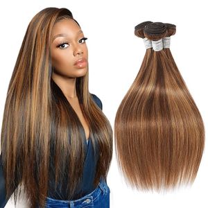 Brazilian Straight Human Remy Virgin Hair Weaves P4/27 Highlight Color 100g/bundle Double Wefts 3Bundles/lot full and soft