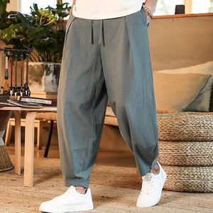 Japon Gevşek Erkek Pamuk Keten Pantolon Erkek Summercasual Harem Pant Pant Pantolon Düz Renk Keten Pantolon Sokak Giyim Plus S-5XL 240124