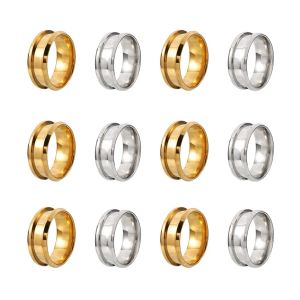 Yüzükler 12 PCS Paslanmaz çelik yivli parmak yüzüğü altın çelik renk halkası çekirdek boşluklar için boş ayarlar bizi boyut 7 ~ 12