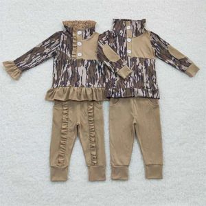 Giyim Setleri Toptan Toddler Camo Sweater Çocuk Kapan Kıyafet Kıyafet Çocuklar Uzun Kollu Cep Pamuk Pantolon Seti Eşleştiren Erkek Kız