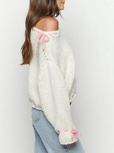 Kadın Tişörtleri Kadın Y2K Estetik Örgü Sweater Kızlar Uzun Kollu Drawstring Pullover Sweaters Sıradan Gevşek Örgü Jumper Sokak Giyim