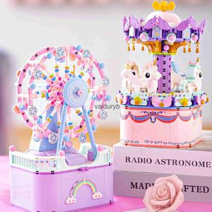 Bloklar Müzik Kutusu Oyuncaklar Dönen Carousel DIY Yapı Taşları Kızlar ve Erkekler 874 PCS STEM Construction WithVaiduryb