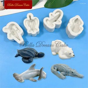 Pişirme Kalıpları 3D Küçük Kaplumbağa/Polar Bear/Balina/Timsah Silikon Kalıp Fondan Çikolata Kalıp Kil Model Kek Dekorasyon Araçları Bakeware