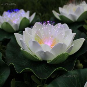 Yapay su geçirmez LED optik fiber ışık yüzen beyaz lotus çiçekleri zambak düğün partisi gece ışık dekorasyonu d551259c
