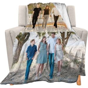 Custom Blanket with Photo Text Personalized Gift Pictures Customized for Mother Father Family Christmas Halloween Thanksgiving Birthday Wedding