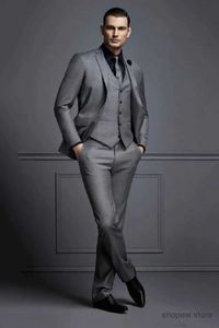 Erkek Suit Blazers Yeni Gri Erkekler Takım Damat Takım Ucuz Resmi Adam Düğün için En İyi Erkekler İnce Fit Damat Smokin (Ceket+Yelek+Pantolon)