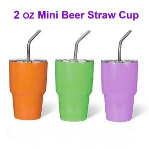 2oz mini süblimasyon Tumbler Paslanmaz Çelik Vakum Tumbler Sıcak Soğuk İçecekler İçin Kapak ve Pipetli Seyahat Kupası Ev Malzemeleri FY5620 0130