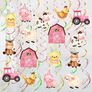 Parti dekorasyon fangleland pembe çiftlik hayvan asma kızlar için kız doğum günü bebek duş dekorasyonlar karikatür tavan dekor malzemeleri